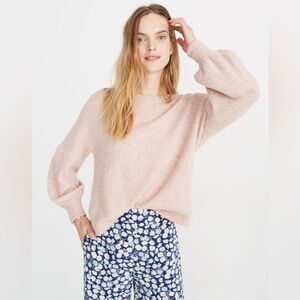 Madewell Gladwell Balloon-Sleeve Pullover Sweater in Heather Rose Size Small